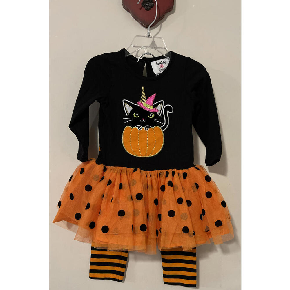 Counting Daisies Girls 2T Orange & Black Halloween Boutique Style Outfit! A1109